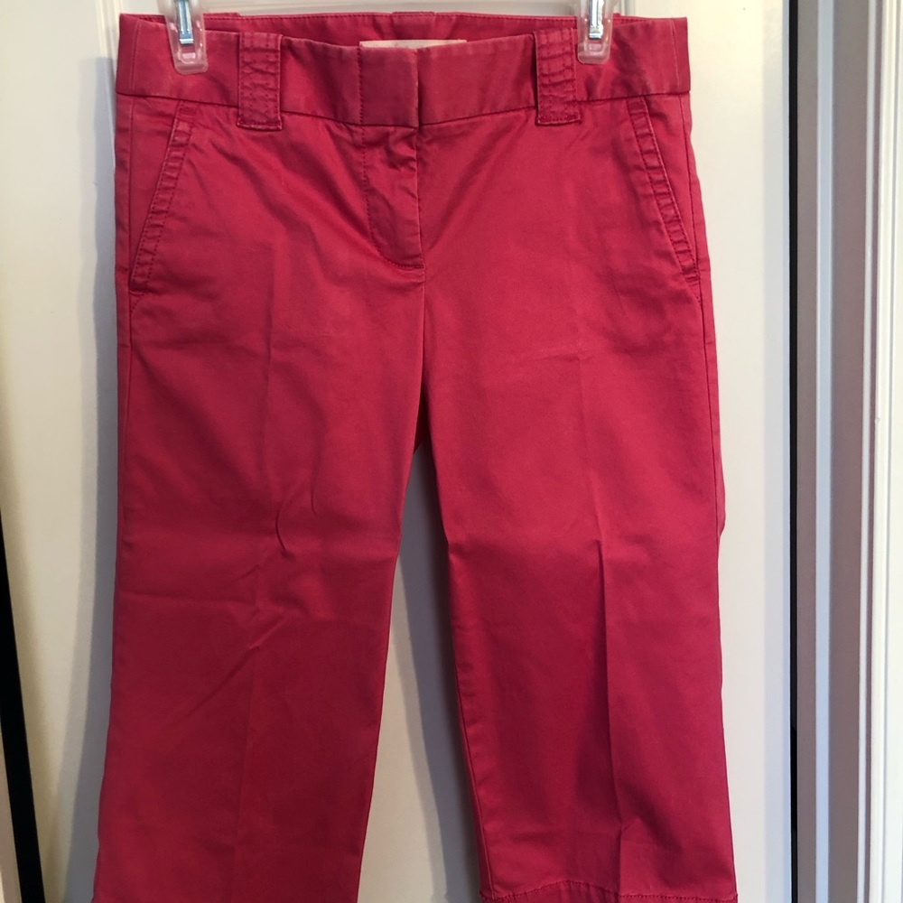 Hot pink, J Crew Chino Capris, Sz 0. Gently worn!
